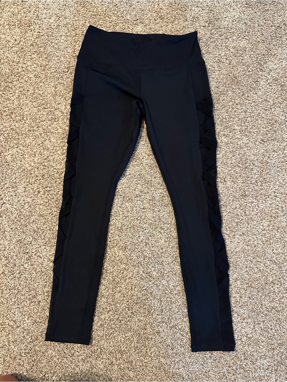 Black High-Waist Leggings with Side Lattice Detail